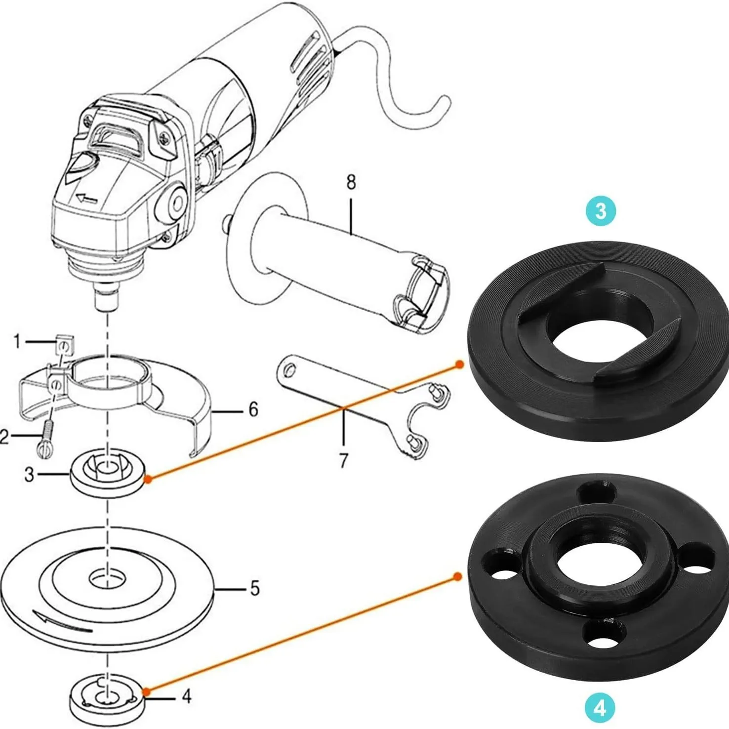 Angle Grinder Flange Nut Set, 100 Type Angle Grinder Clamping Plate, 5/8-11 Pressure Plate Clip, Angle Grinder Power Tool Accessories thumbnail 3