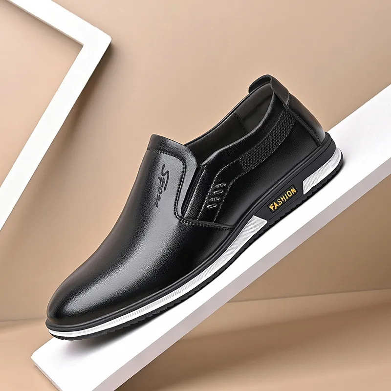 Men's White Leather Slip-On Shoes - British Style Casual Loafers for Spring & Autumn - Large Size Comfortable Dress Shoes thumbnail 2