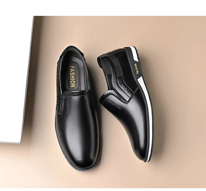 Men's White Leather Slip-On Shoes - British Style Casual Loafers for Spring & Autumn - Large Size Comfortable Dress Shoes showcase 20
