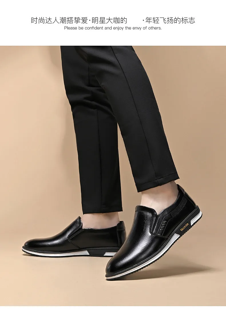 Men's White Leather Slip-On Shoes - British Style Casual Loafers for Spring & Autumn - Large Size Comfortable Dress Shoes showcase 18