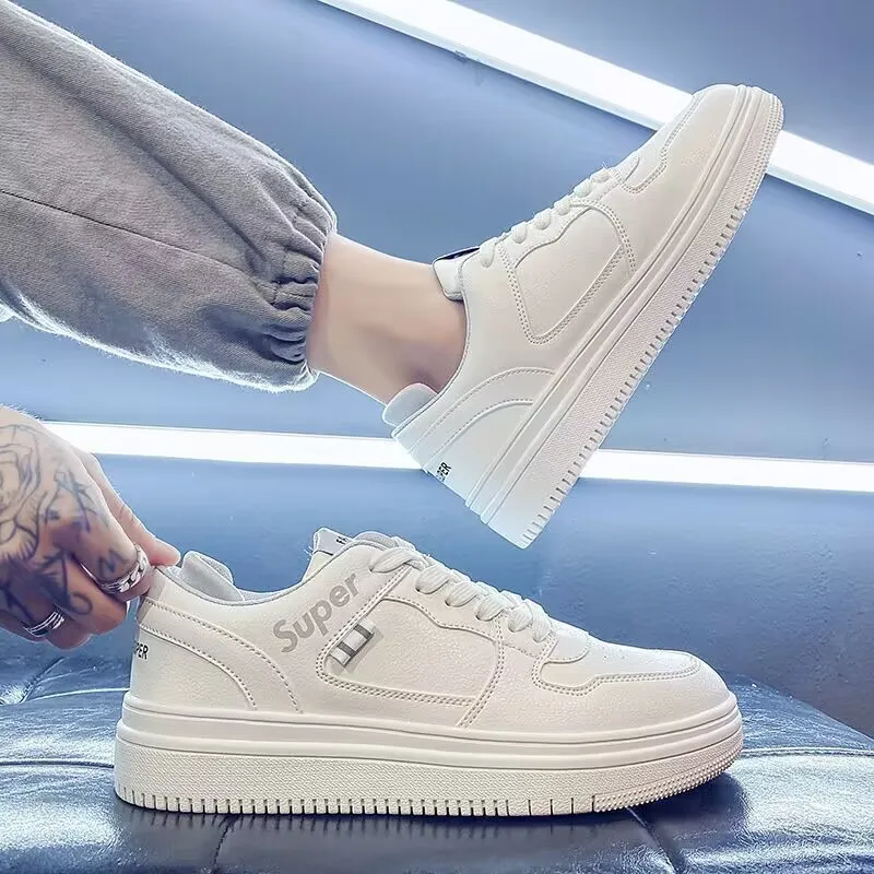 Men's White Sneakers Trendy Casual Shoes 2024 - Lightweight Running Shoes for Teenagers & College Students - Comfortable Fashion Sneakers for Men thumbnail 1