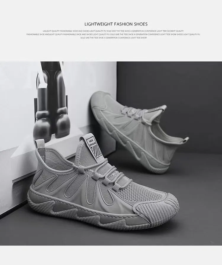 Men's Breathable Soft-Soled Dad Shoes - 2025 Trendy Korean Style Running Casual Sports Shoes for Youth & Work - Black showcase 8