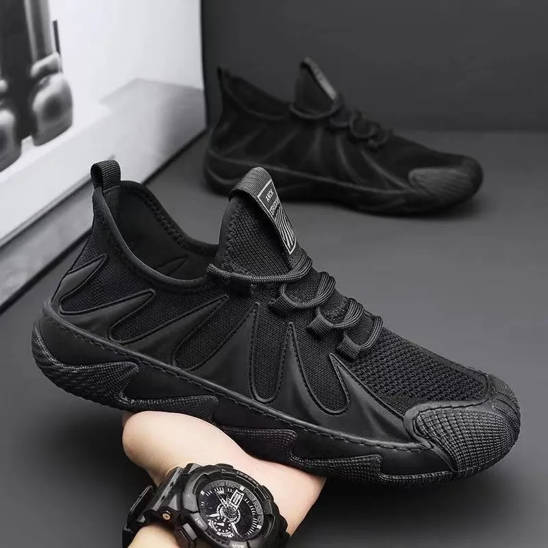 Men's Breathable Soft-Soled Dad Shoes - 2025 Trendy Korean Style Running Casual Sports Shoes for Youth & Work - Black thumbnail 2