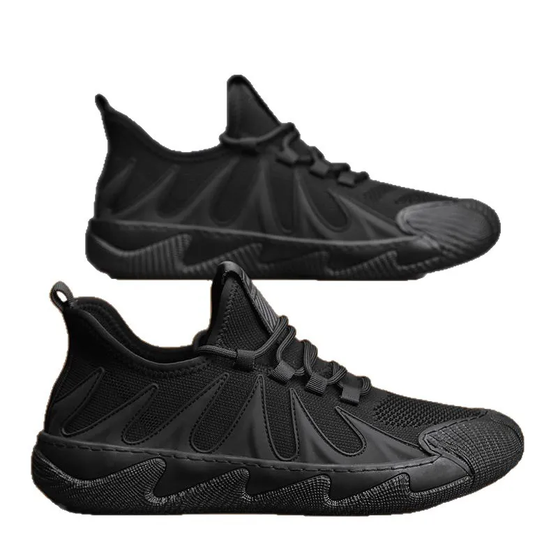 Men's Breathable Soft-Soled Dad Shoes - 2025 Trendy Korean Style Running Casual Sports Shoes for Youth & Work - Black thumbnail 5