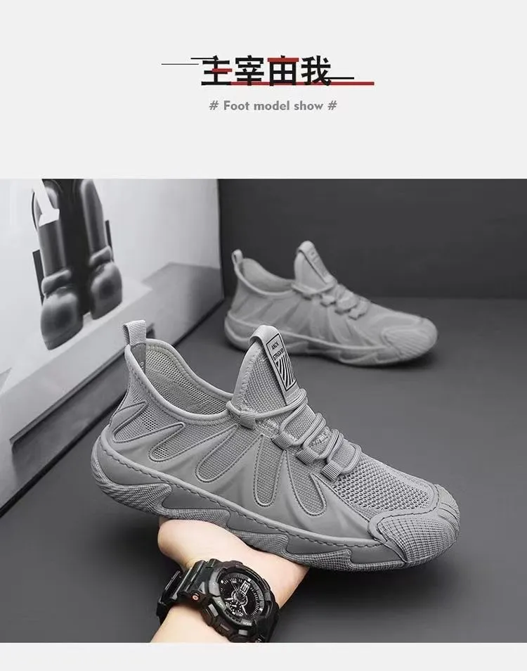 Men's Breathable Soft-Soled Dad Shoes - 2025 Trendy Korean Style Running Casual Sports Shoes for Youth & Work - Black showcase 7