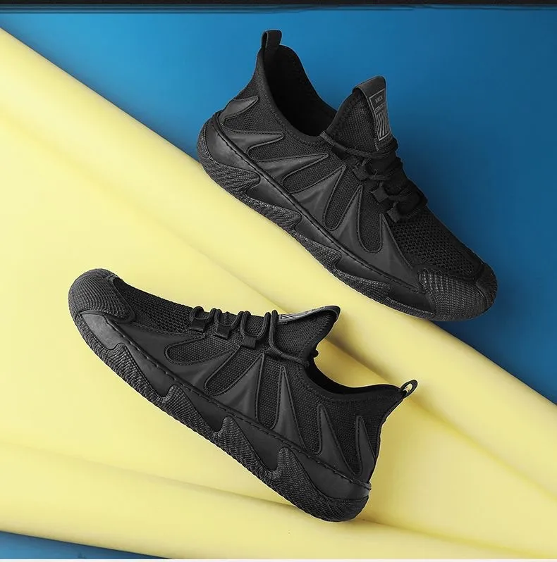 Men's Breathable Soft-Soled Dad Shoes - 2025 Trendy Korean Style Running Casual Sports Shoes for Youth & Work - Black showcase 11