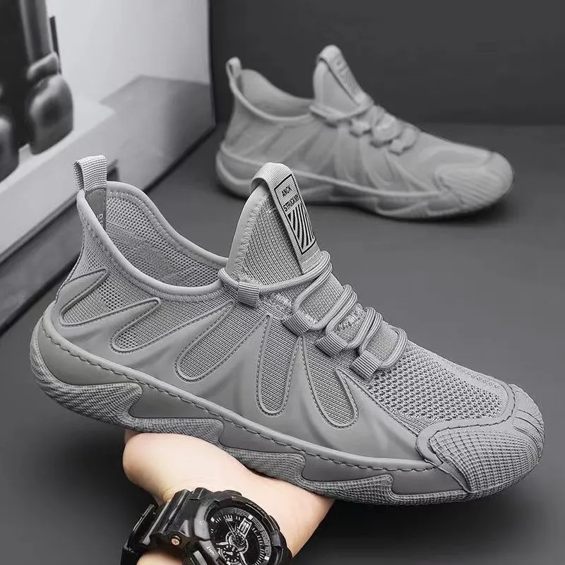 Men's Breathable Soft-Soled Dad Shoes - 2025 Trendy Korean Style Running Casual Sports Shoes for Youth & Work - Black thumbnail 3