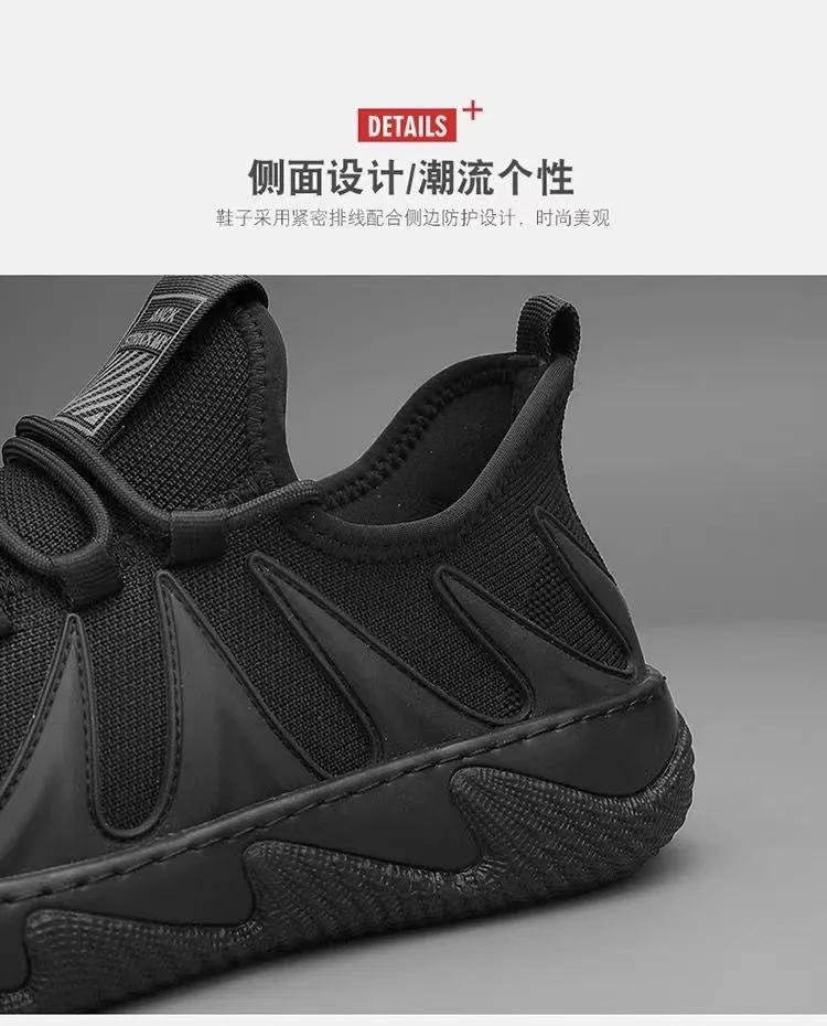 Men's Breathable Soft-Soled Dad Shoes - 2025 Trendy Korean Style Running Casual Sports Shoes for Youth & Work - Black showcase 4