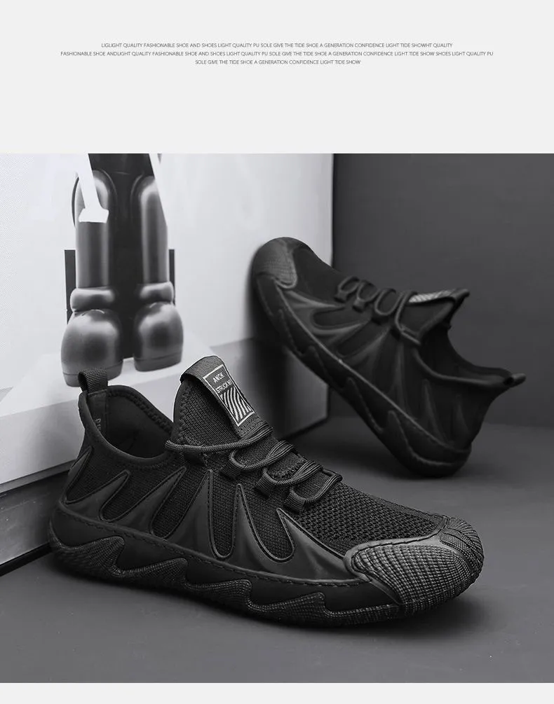 Men's Breathable Soft-Soled Dad Shoes - 2025 Trendy Korean Style Running Casual Sports Shoes for Youth & Work - Black showcase 12