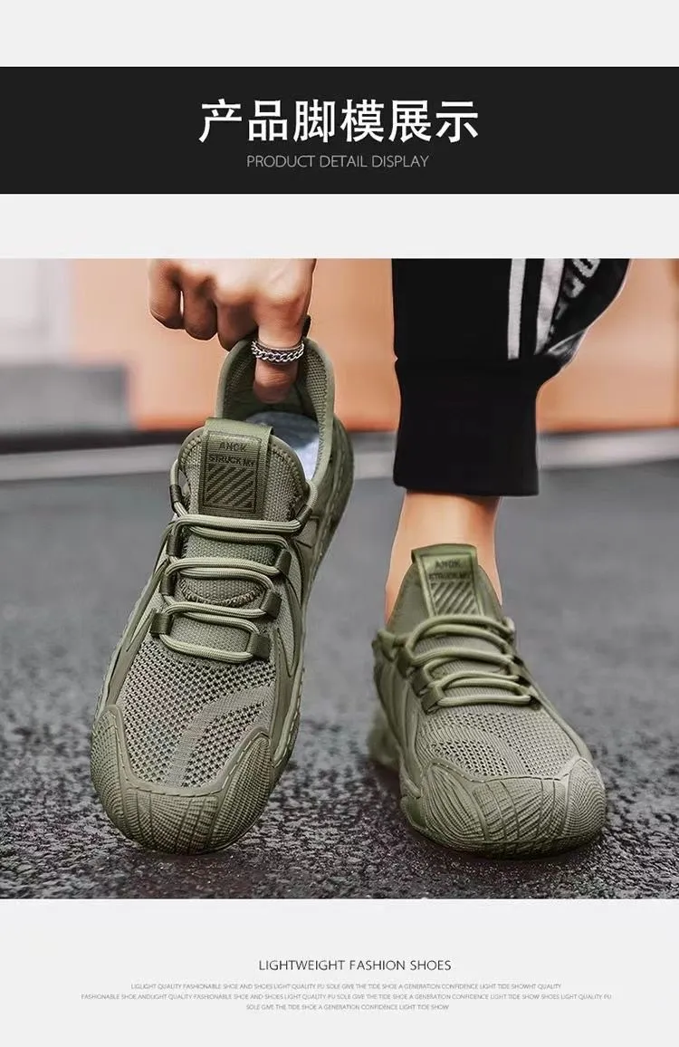 Men's Breathable Soft-Soled Dad Shoes - 2025 Trendy Korean Style Running Casual Sports Shoes for Youth & Work - Black showcase 9