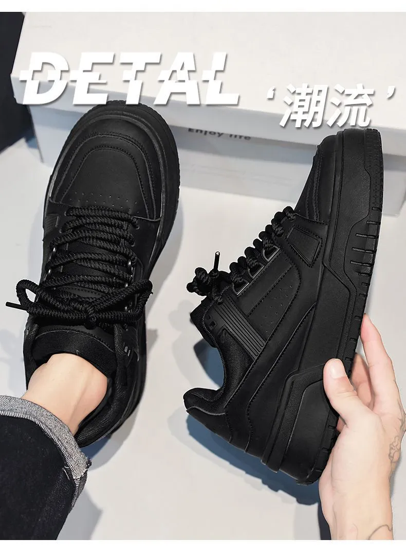 Men's Black Samurai Style Casual Shoes - Spring Trendy All-Match Low-Top Sneakers with Thick Sole for Height Increase - Sports Inspired Fashion showcase 2