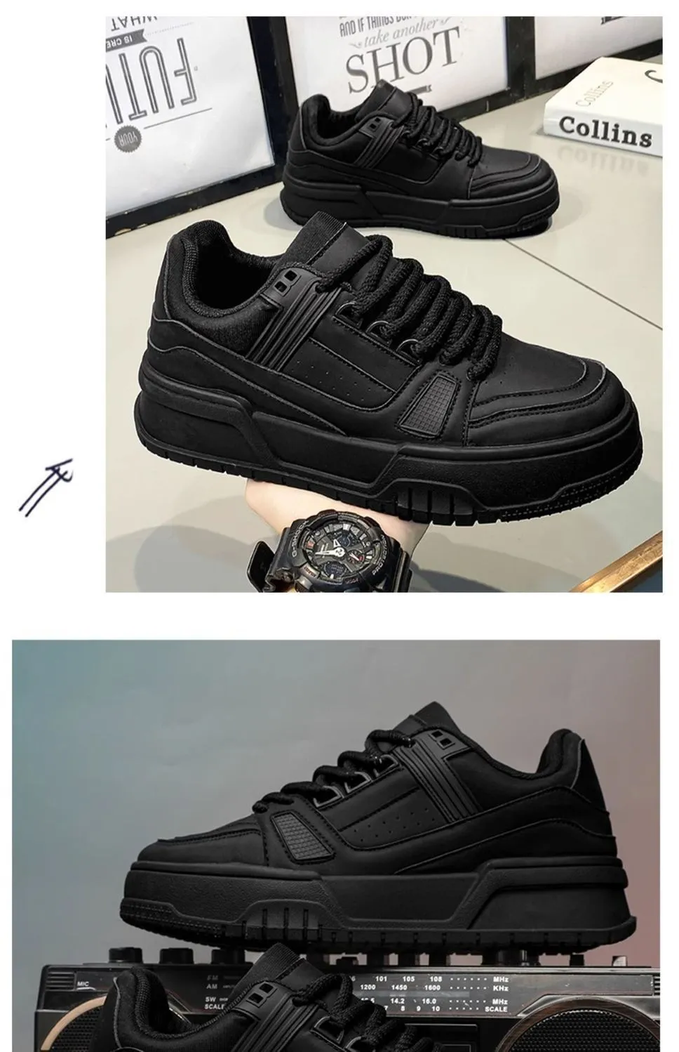 Men's Black Samurai Style Casual Shoes - Spring Trendy All-Match Low-Top Sneakers with Thick Sole for Height Increase - Sports Inspired Fashion showcase 13