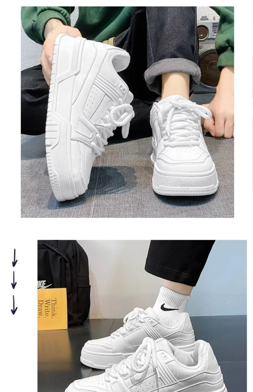 Men's Black Samurai Style Casual Shoes - Spring Trendy All-Match Low-Top Sneakers with Thick Sole for Height Increase - Sports Inspired Fashion showcase 16
