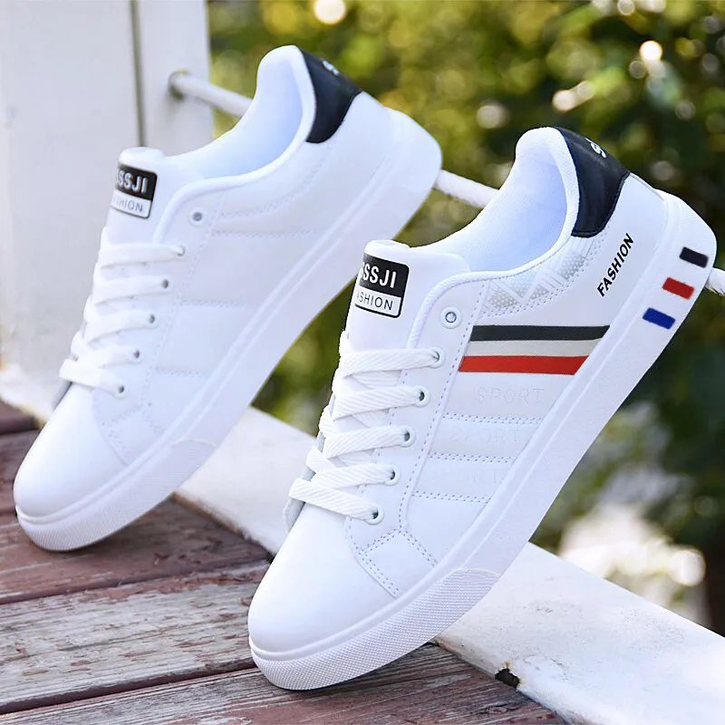 Men's White Casual Shoes - Korean Style Versatile Sneakers - Lightweight Flat Bottom Sports Shoes for Students & Everyday Wear 2024 thumbnail 1