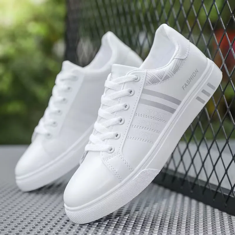 Men's White Casual Shoes - Korean Style Versatile Sneakers - Lightweight Flat Bottom Sports Shoes for Students & Everyday Wear 2024 thumbnail 3