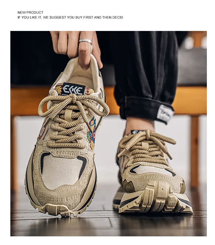 Men's Fashion Sneakers Casual Sports Shoes with Embroidered Design, Plaid Pattern, Thick Sole, Height Increasing, Perfect for Spring and Autumn showcase 17