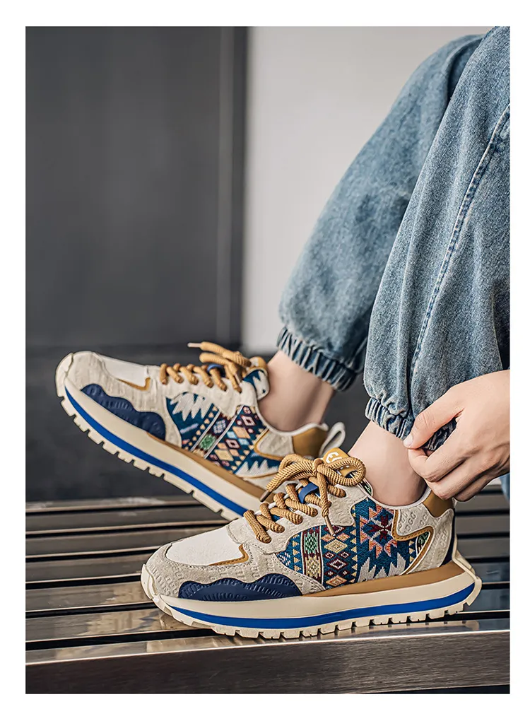 Men's Fashion Sneakers Casual Sports Shoes with Embroidered Design, Plaid Pattern, Thick Sole, Height Increasing, Perfect for Spring and Autumn showcase 13
