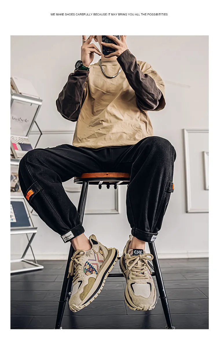 Men's Fashion Sneakers Casual Sports Shoes with Embroidered Design, Plaid Pattern, Thick Sole, Height Increasing, Perfect for Spring and Autumn showcase 14