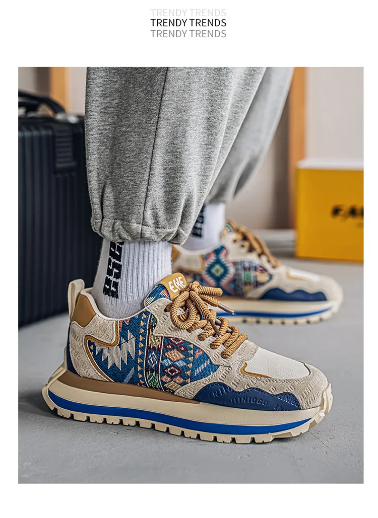 Men's Fashion Sneakers Casual Sports Shoes with Embroidered Design, Plaid Pattern, Thick Sole, Height Increasing, Perfect for Spring and Autumn showcase 10