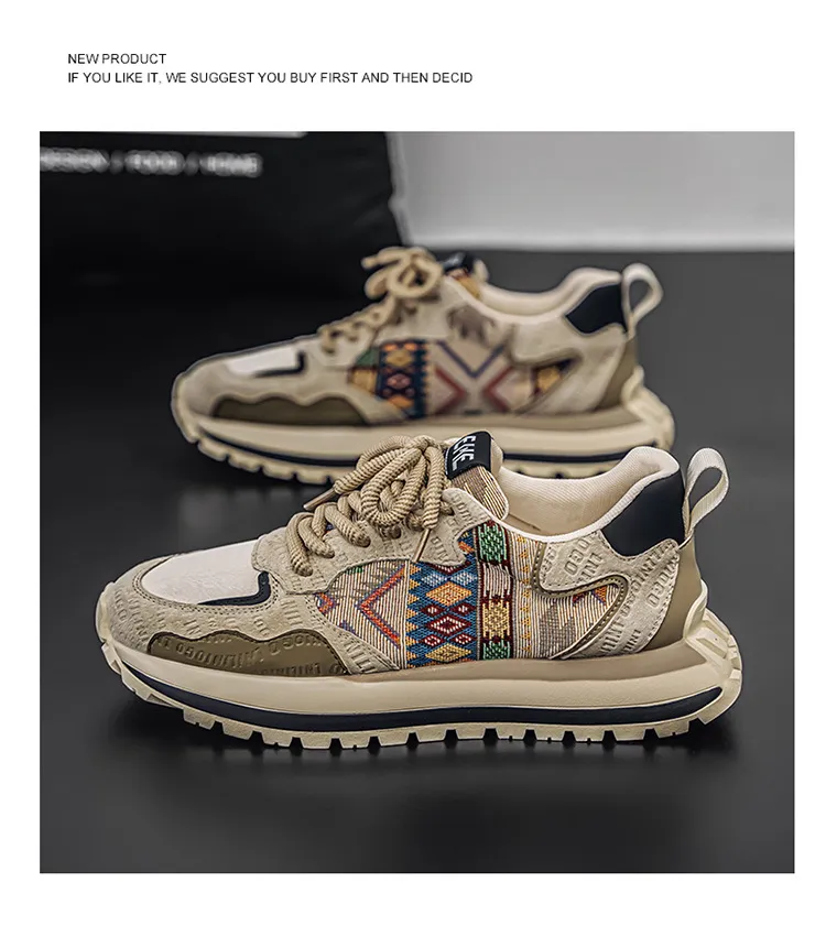Men's Fashion Sneakers Casual Sports Shoes with Embroidered Design, Plaid Pattern, Thick Sole, Height Increasing, Perfect for Spring and Autumn showcase 15