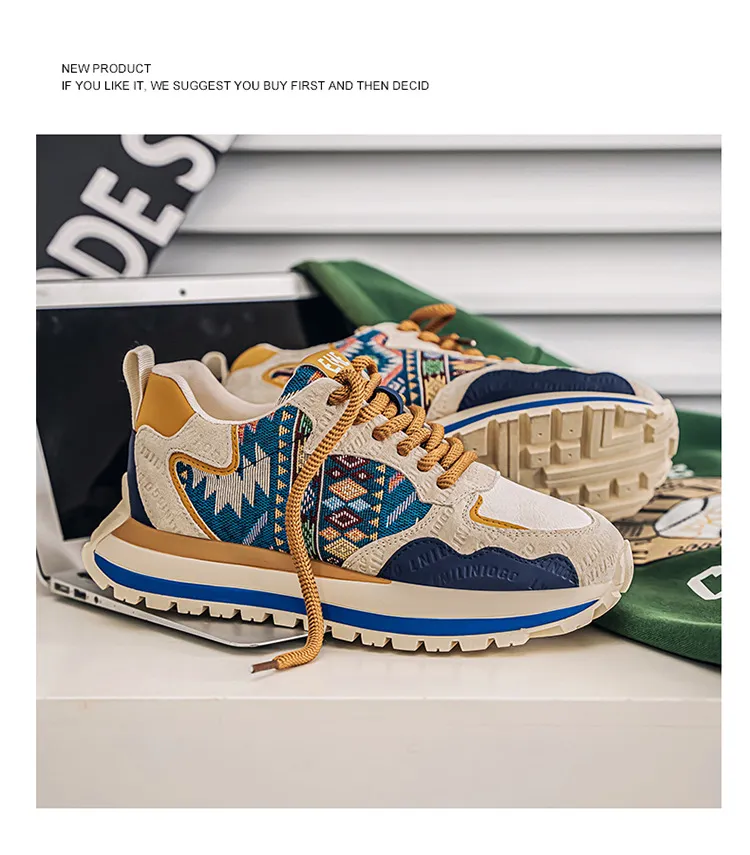 Men's Fashion Sneakers Casual Sports Shoes with Embroidered Design, Plaid Pattern, Thick Sole, Height Increasing, Perfect for Spring and Autumn showcase 9