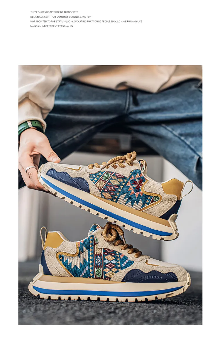 Men's Fashion Sneakers Casual Sports Shoes with Embroidered Design, Plaid Pattern, Thick Sole, Height Increasing, Perfect for Spring and Autumn showcase 2