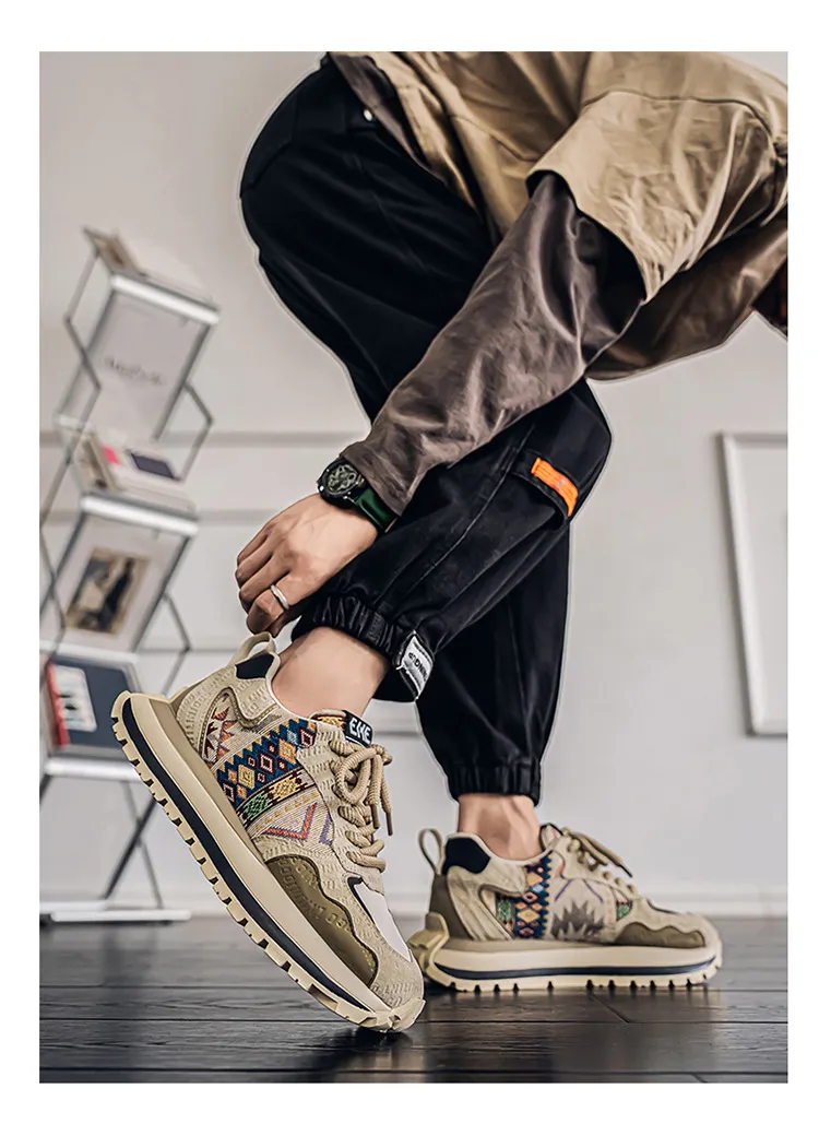 Men's Fashion Sneakers Casual Sports Shoes with Embroidered Design, Plaid Pattern, Thick Sole, Height Increasing, Perfect for Spring and Autumn showcase 19