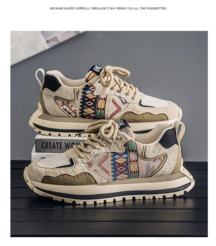 Men's Fashion Sneakers Casual Sports Shoes with Embroidered Design, Plaid Pattern, Thick Sole, Height Increasing, Perfect for Spring and Autumn showcase 18