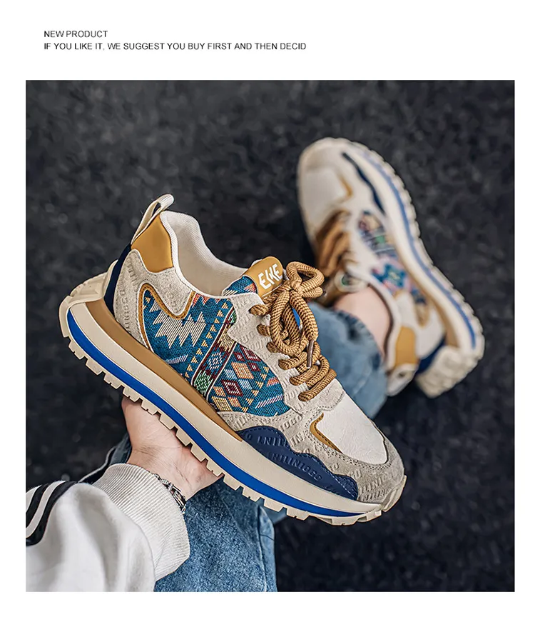 Men's Fashion Sneakers Casual Sports Shoes with Embroidered Design, Plaid Pattern, Thick Sole, Height Increasing, Perfect for Spring and Autumn showcase 11