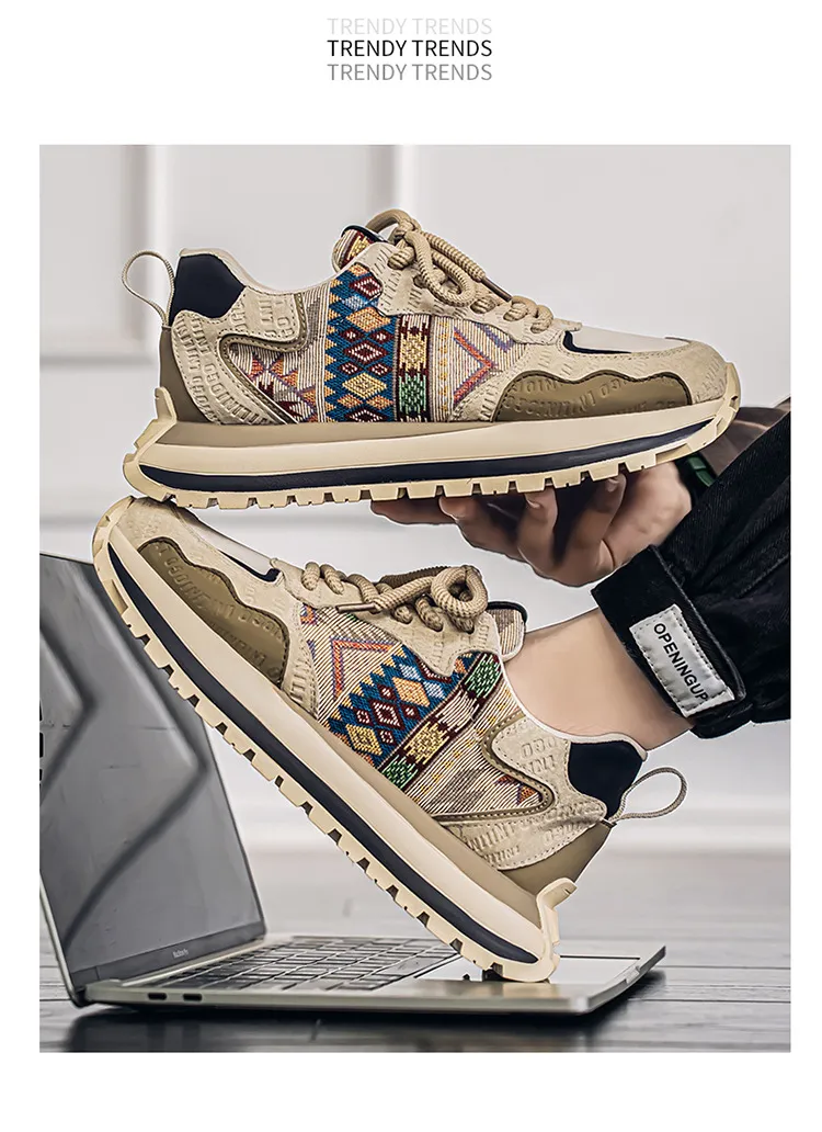 Men's Fashion Sneakers Casual Sports Shoes with Embroidered Design, Plaid Pattern, Thick Sole, Height Increasing, Perfect for Spring and Autumn showcase 16