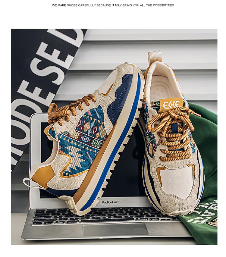 Men's Fashion Sneakers Casual Sports Shoes with Embroidered Design, Plaid Pattern, Thick Sole, Height Increasing, Perfect for Spring and Autumn showcase 12