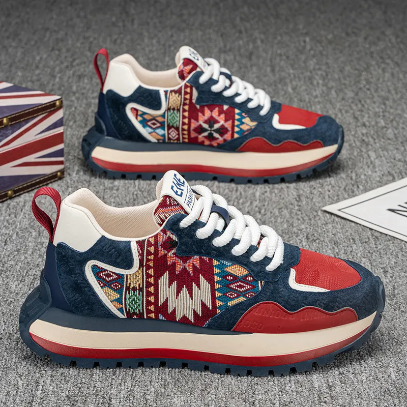 Men's Fashion Sneakers Casual Sports Shoes with Embroidered Design, Plaid Pattern, Thick Sole, Height Increasing, Perfect for Spring and Autumn thumbnail 8