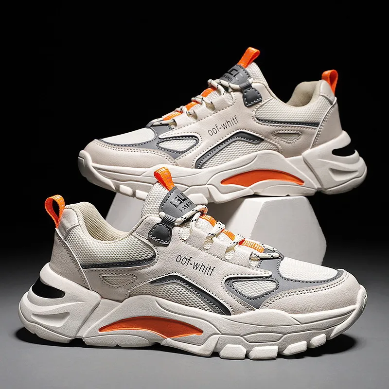 Men's Lightweight Versatile Sports Shoes - Low Top Color Blocked Dad Sneakers - Breathable Korean Style Running Shoes for Men thumbnail 1