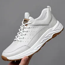Men's Genuine Leather Casual Shoes - First Layer Cowhide Breathable Sneakers - White Leather Shoes for Men - Spring Fashion showcase 9