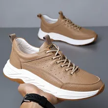 Men's Genuine Leather Casual Shoes - First Layer Cowhide Breathable Sneakers - White Leather Shoes for Men - Spring Fashion showcase 10