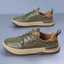 Men's Genuine Leather Casual Shoes - First Layer Cowhide Breathable Sneakers - White Leather Shoes for Men - Spring Fashion showcase 4