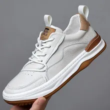 Men's Genuine Leather Casual Shoes - First Layer Cowhide Breathable Sneakers - White Leather Shoes for Men - Spring Fashion showcase 11