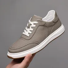 Men's Genuine Leather Casual Shoes - First Layer Cowhide Breathable Sneakers - White Leather Shoes for Men - Spring Fashion showcase 5