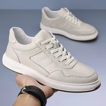 Men's Genuine Leather Casual Shoes - First Layer Cowhide Breathable Sneakers - White Leather Shoes for Men - Spring Fashion showcase 13