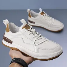 Men's Genuine Leather Casual Shoes - First Layer Cowhide Breathable Sneakers - White Leather Shoes for Men - Spring Fashion showcase 3