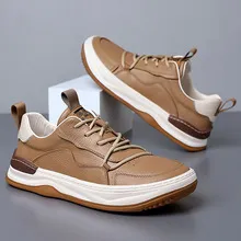 Men's Genuine Leather Casual Shoes - First Layer Cowhide Breathable Sneakers - White Leather Shoes for Men - Spring Fashion showcase 16