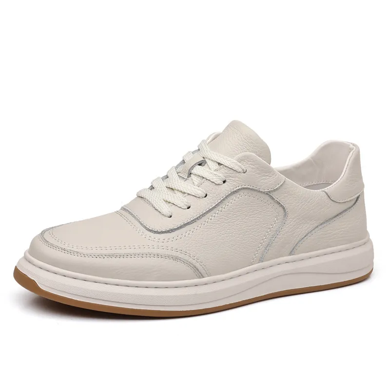 Men's Genuine Leather Casual Shoes - First Layer Cowhide Breathable Sneakers - White Leather Shoes for Men - Spring Fashion thumbnail 5