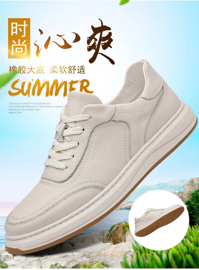 Men's Genuine Leather Casual Shoes - First Layer Cowhide Breathable Sneakers - White Leather Shoes for Men - Spring Fashion showcase 20
