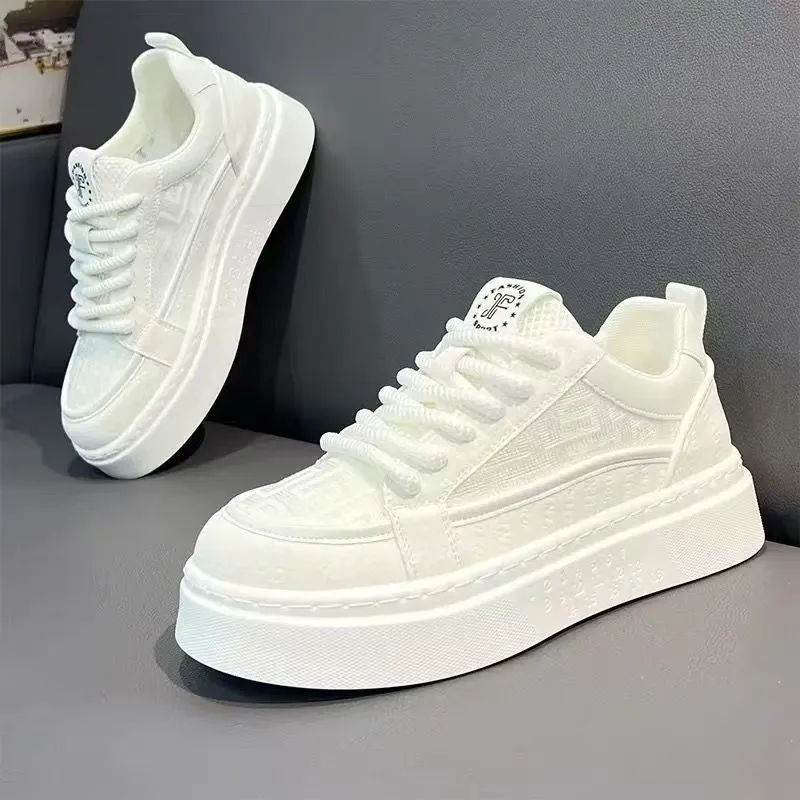 Men's White Sneakers - Winter Breathable Trendy Casual Shoes for Teenagers, Non-Slip Sports Thick-Soled Height Increasing Fashion Sneakers thumbnail 1