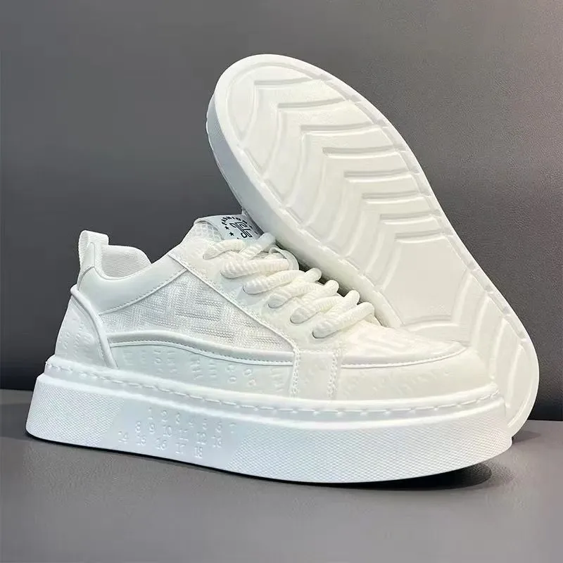 Men's White Sneakers - Winter Breathable Trendy Casual Shoes for Teenagers, Non-Slip Sports Thick-Soled Height Increasing Fashion Sneakers showcase 3
