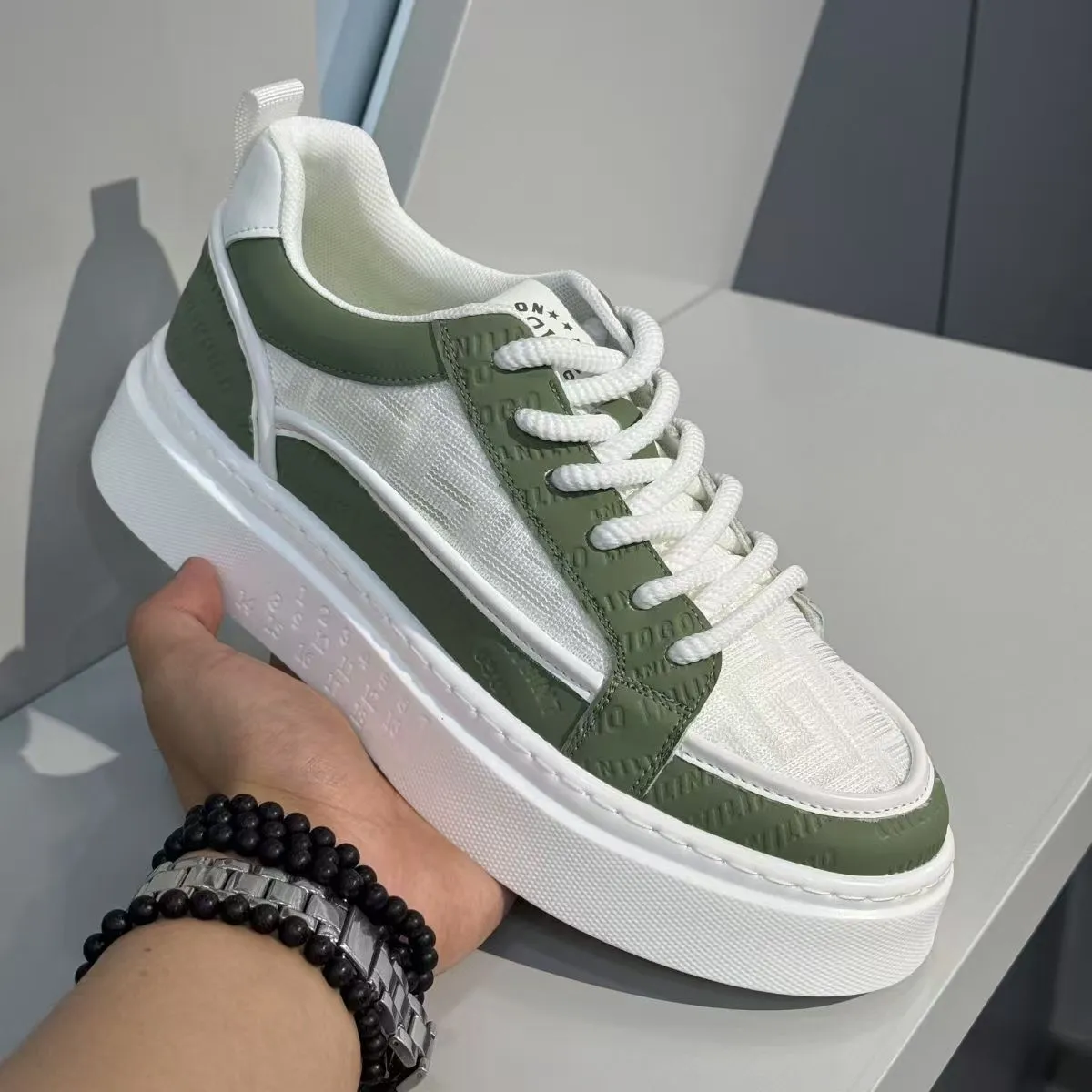 Men's White Sneakers - Winter Breathable Trendy Casual Shoes for Teenagers, Non-Slip Sports Thick-Soled Height Increasing Fashion Sneakers showcase 7