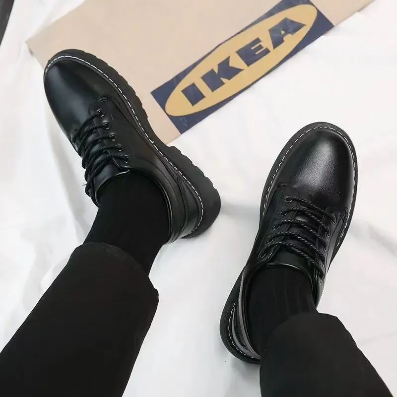 Men's Leather Dress Shoes - Formal Business Lace-Up Oxfords - Versatile British Style Work Shoes for Autumn, Black thumbnail 1