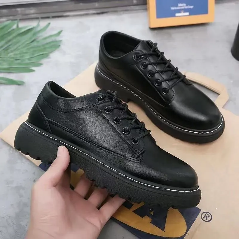 Men's Leather Dress Shoes - Formal Business Lace-Up Oxfords - Versatile British Style Work Shoes for Autumn, Black thumbnail 6