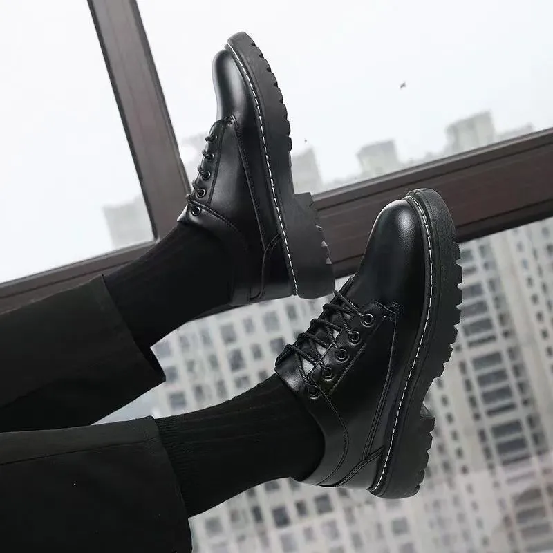 Men's Leather Dress Shoes - Formal Business Lace-Up Oxfords - Versatile British Style Work Shoes for Autumn, Black thumbnail 3