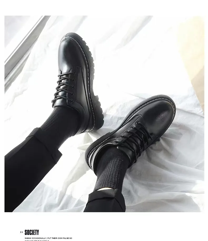 Men's Leather Dress Shoes - Formal Business Lace-Up Oxfords - Versatile British Style Work Shoes for Autumn, Black showcase 3